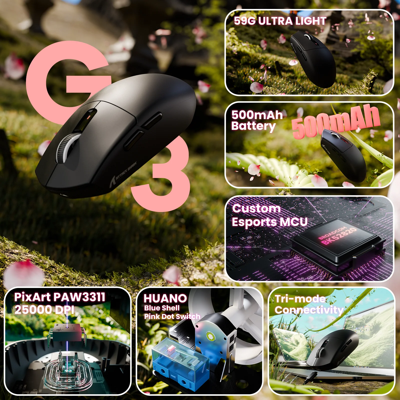 ATTACK SHARK G3 Tri-mode Wireless Gaming Mouse 25000 DPI Ultra Lightweight - Image 20