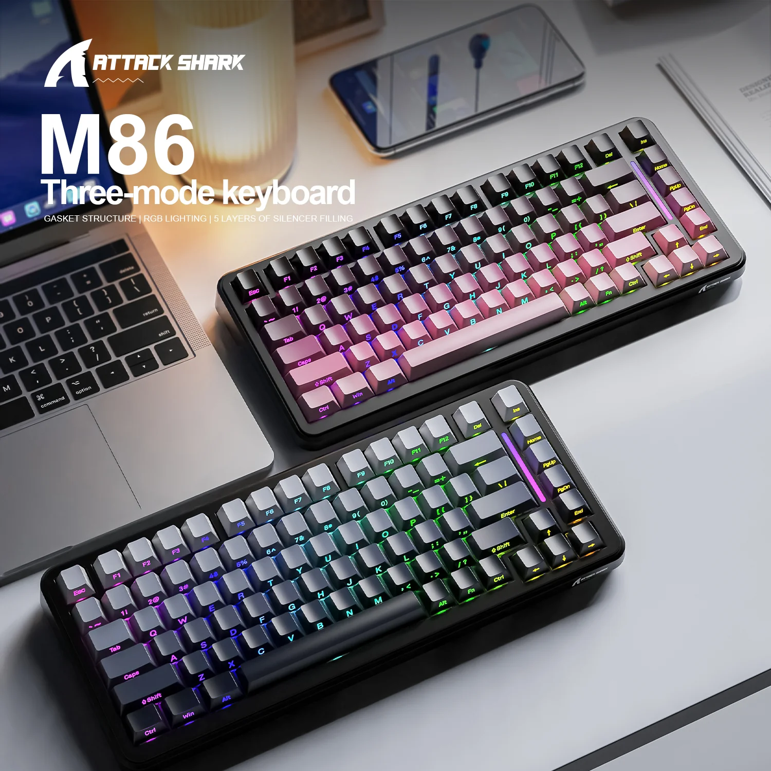 ATTACK SHARK M86 Tri-mode Gasket Mechanical Keyboard - Image 4