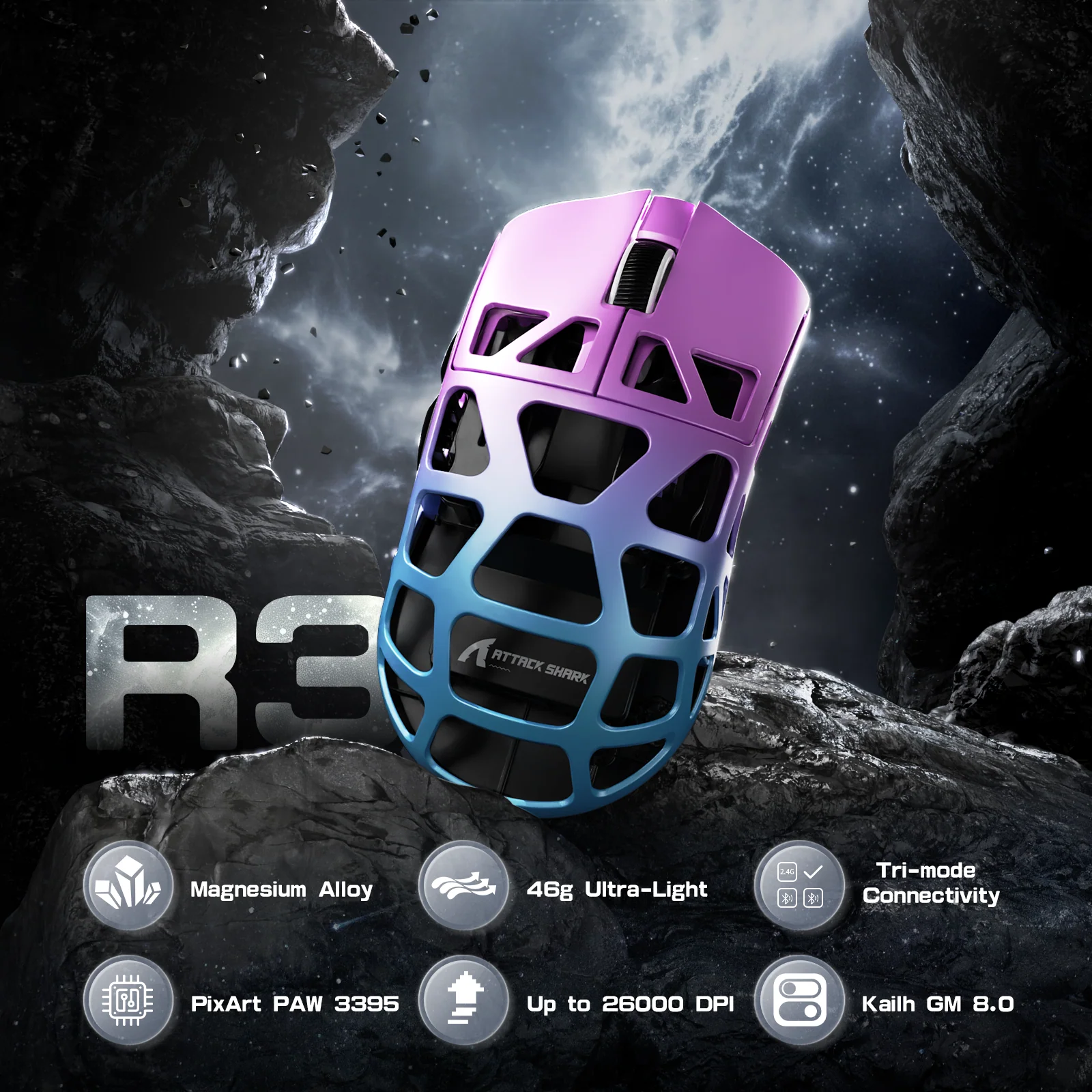 ATTACK SHARK R3 Magnesium Alloy Gaming Mouse 8K with C06 Coiled Cable - Image 34