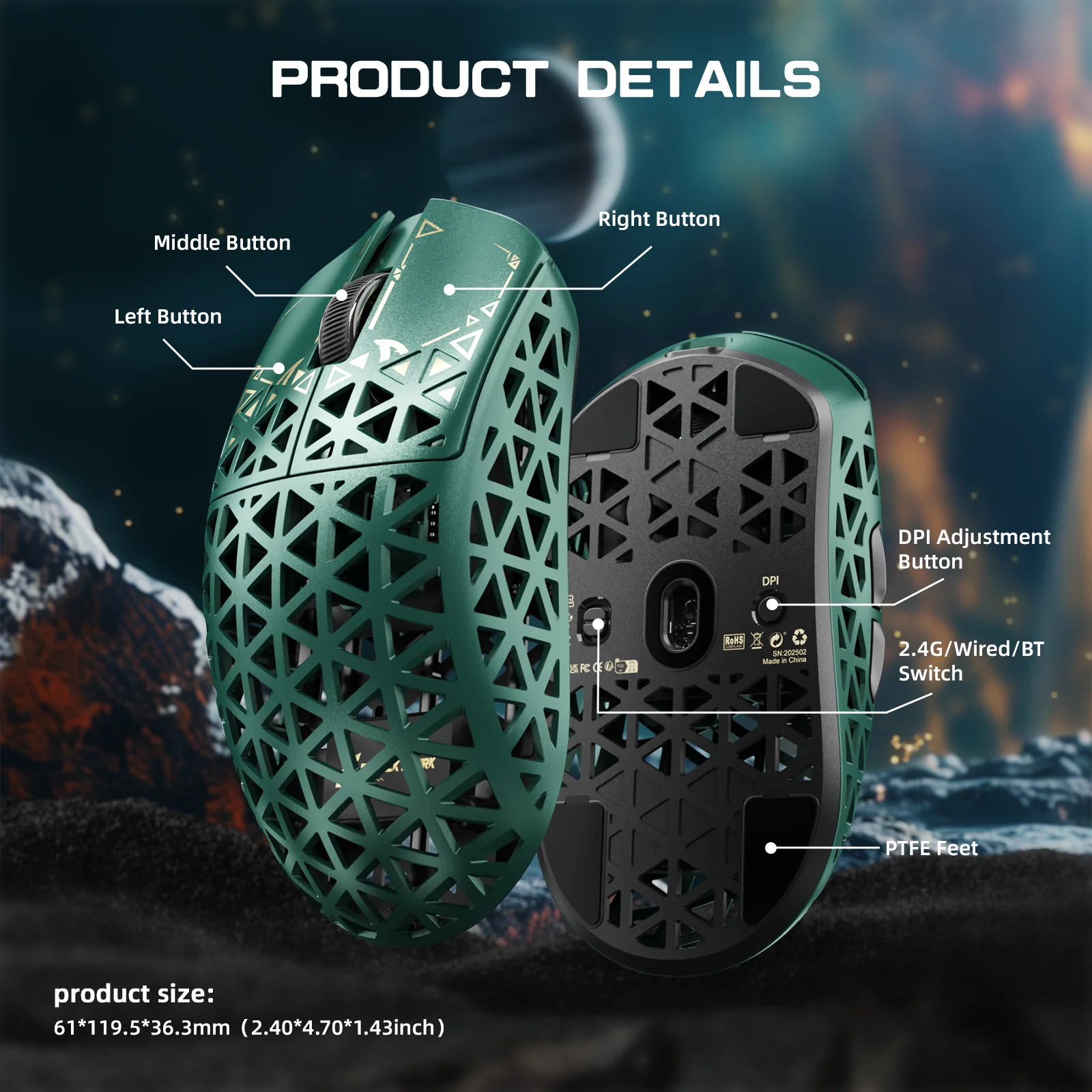 ATTACK SHARK R5 ULTRA Carbon Fiber Wireless 8K PAW3950MAX Gaming Mouse - Image 35