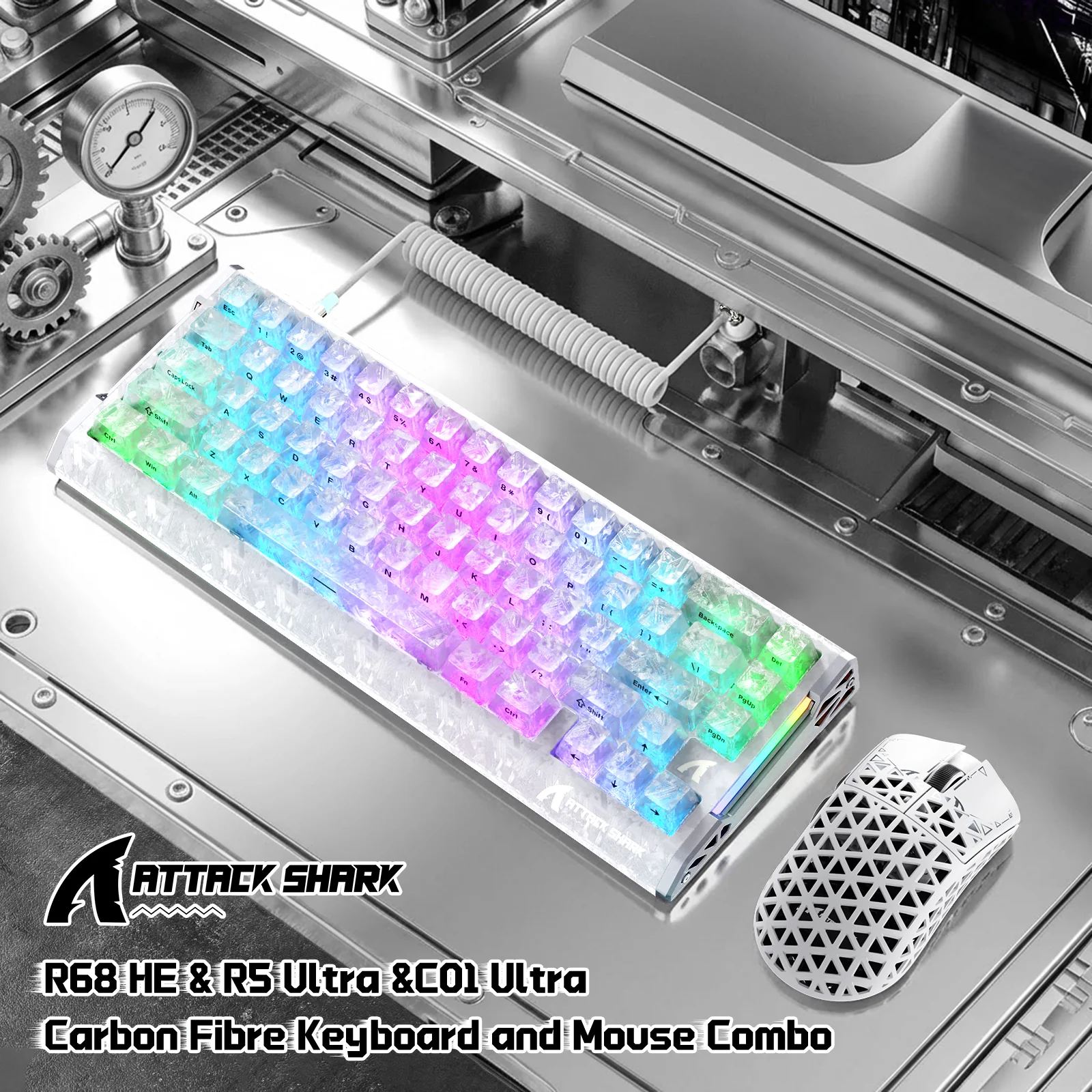 ATTACK SHARK R68 HE & R5 ULTRA Carbon Fiber Gaming Bundle With C01 ULTRA Coiled Cable - Image 11