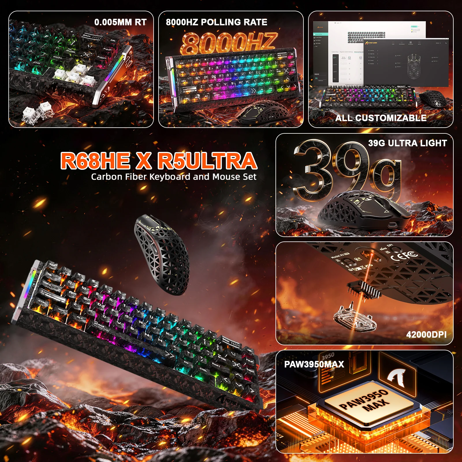 ATTACK SHARK R68 HE & R5 ULTRA Carbon Fiber Gaming Bundle - Image 2