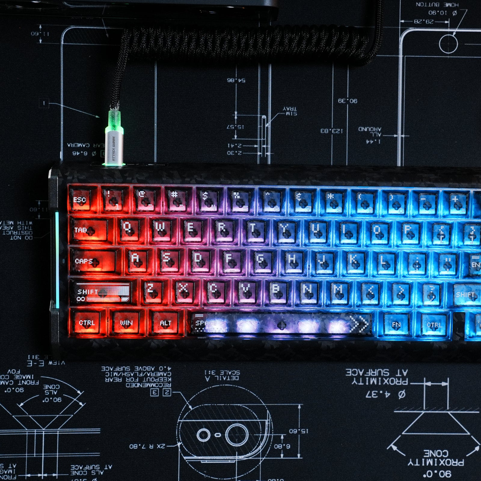 ATTACK SHARK R68 HE Carbon Fiber Wired Rapid Trigger Magnetic Switch Keyboard With C01 Ultra RGB Coiled Cable - Image 3