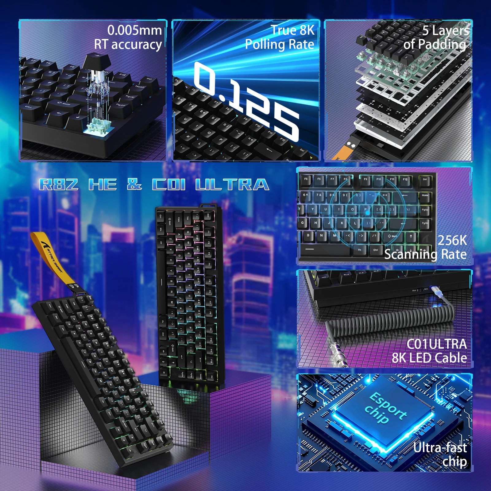 ATTACK SHARK R82 HE Wired 75% Gaming Keyboard  with C01ULTRA LED Cable - Image 12