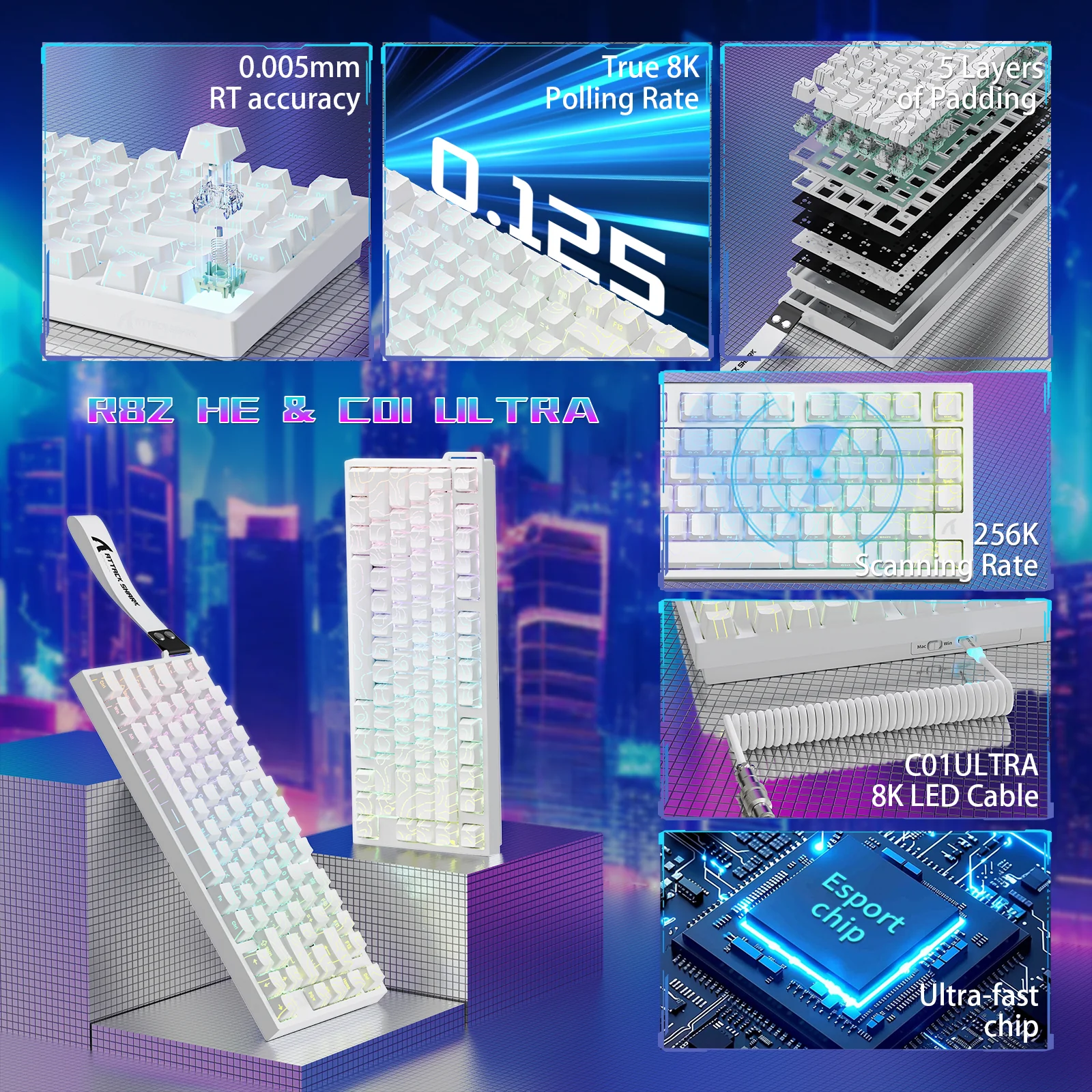 ATTACK SHARK R82 HE Wired 75% Gaming Keyboard  with C01ULTRA LED Cable - Image 3