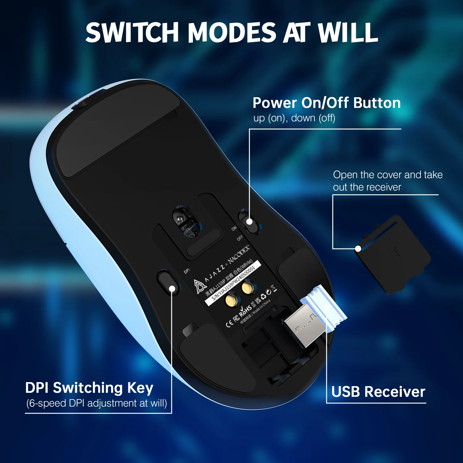 ATTACK SHARK x AJ159P Tri-mode Gaming Mouse with with Magnetic Charging Dock - Image 11