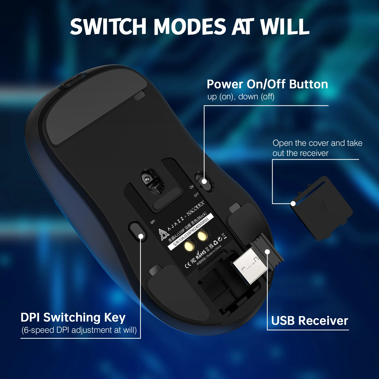 ATTACK SHARK x AJ159P Tri-mode Gaming Mouse with with Magnetic Charging Dock - Image 20
