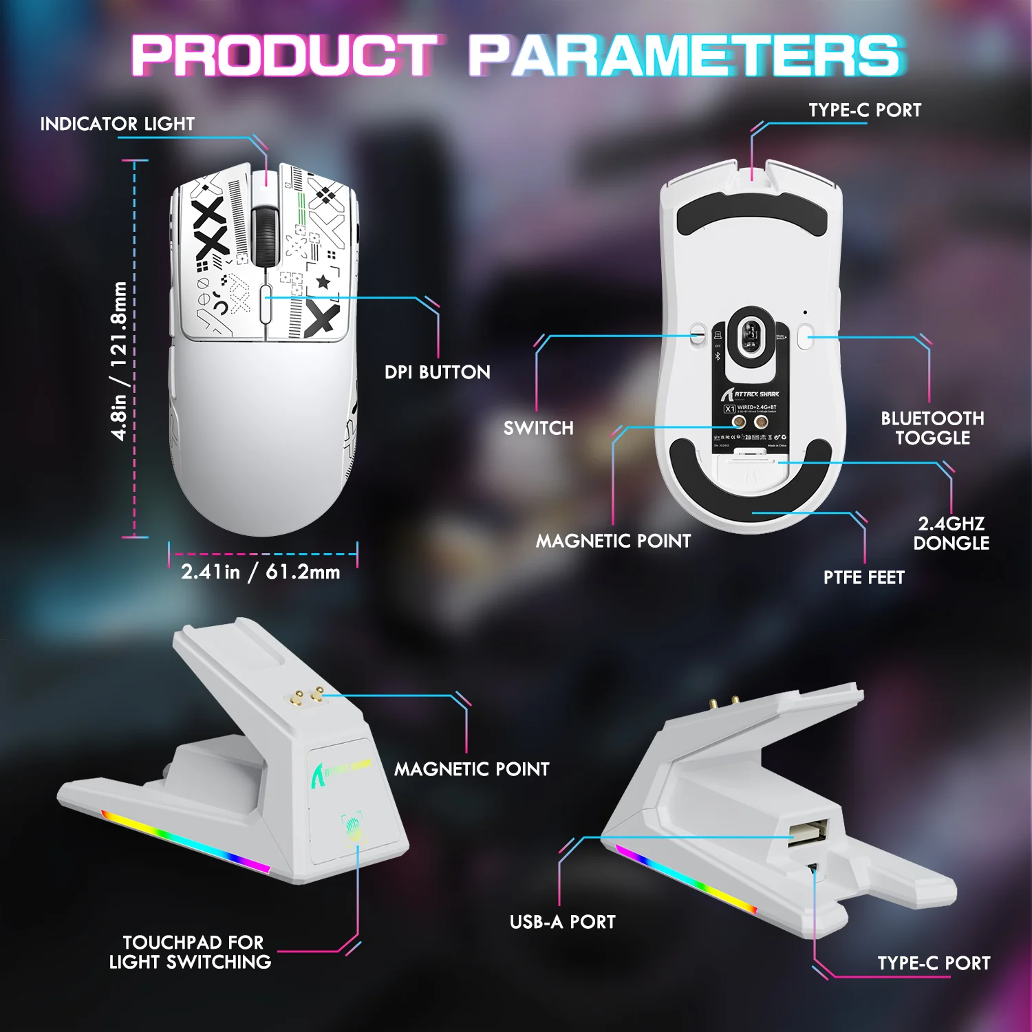 ATTACK SHARK X1 Tri-mode Gaming Mouse With Touchpad RGB Charging Dock PAW3395PRO Sensor - Image 36