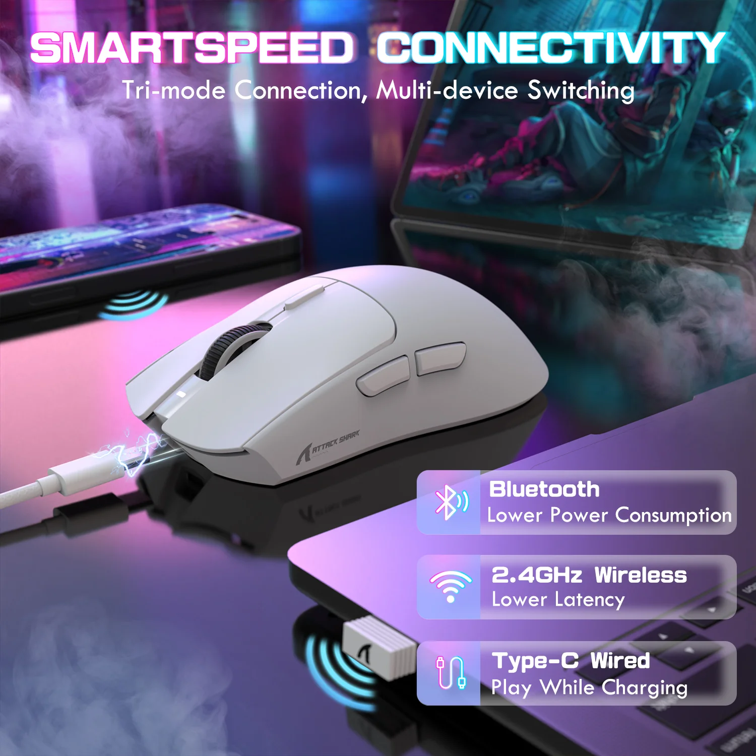 ATTACK SHARK X1 Tri-mode Gaming Mouse With Touchpad RGB Charging Dock PAW3395PRO Sensor - Image 5