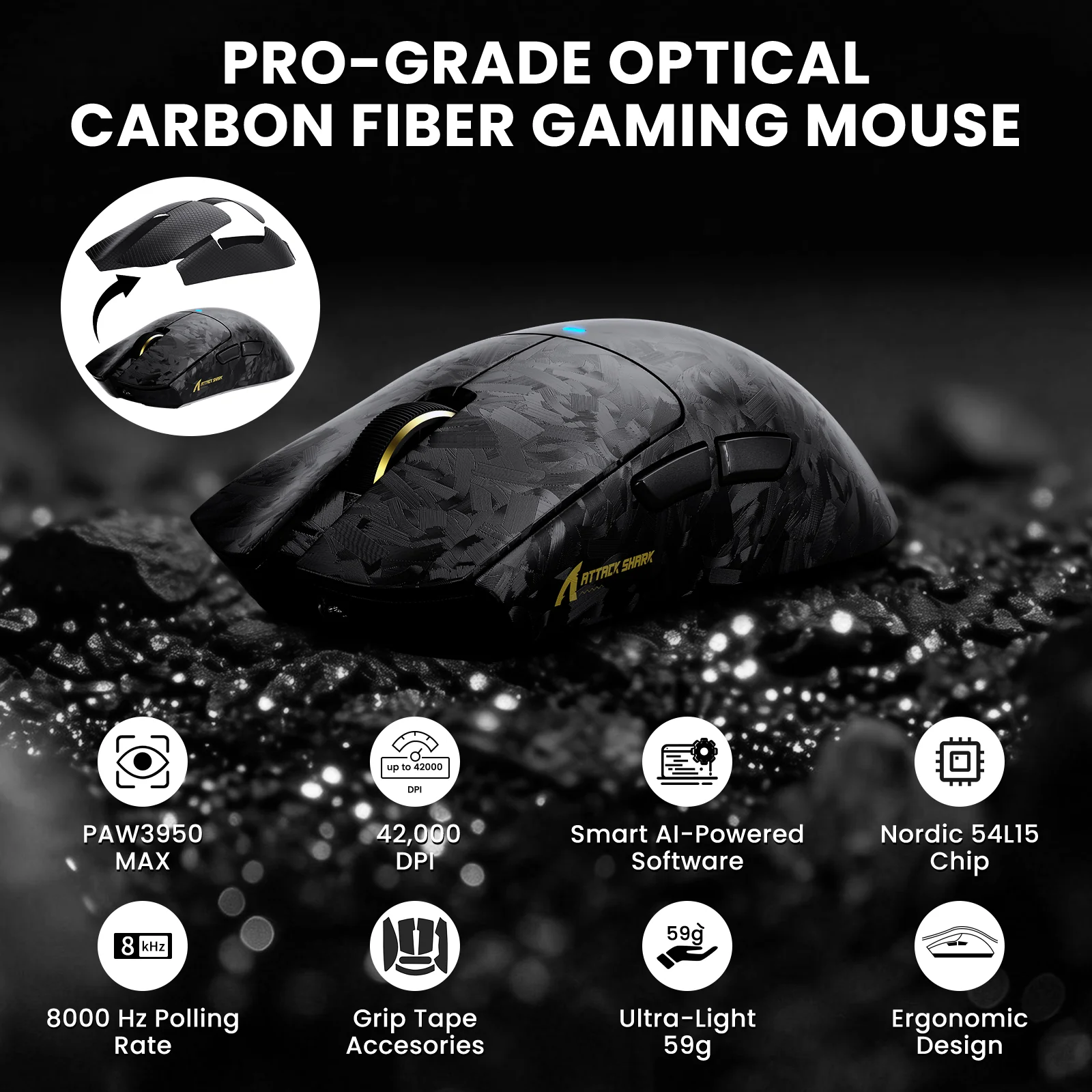 ATTACK SHARK R68 HE & X11 ULTRA Carbon Fiber Gaming Bundle With C01 ULTRA Coiled Cable - Image 7