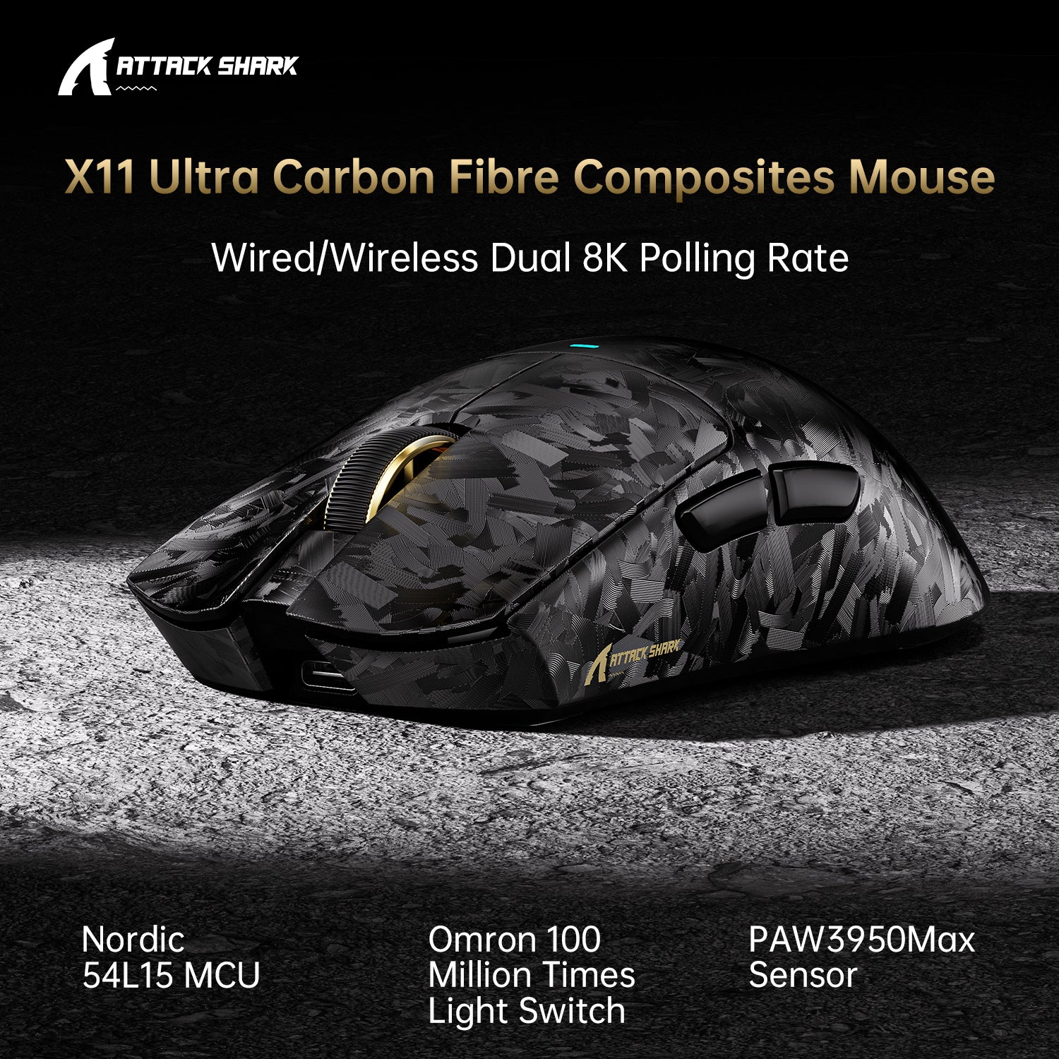 ATTACK SHARK X11 ULTRA Carbon Fiber Wireless 8K PAW3950MAX Gaming Mouse - Image 10