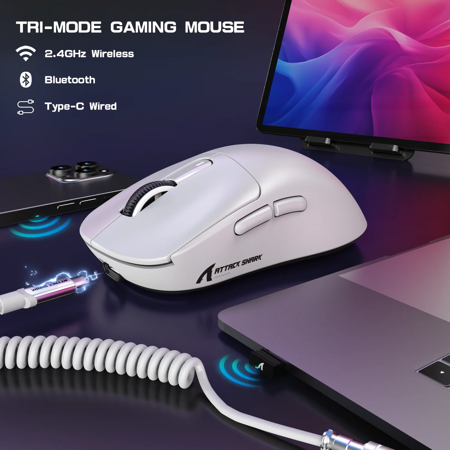 ATTACK SHARK X3MAX PAW3950 Wireless Gaming Mouse with C06 Mouse Coiled Cable - Image 4