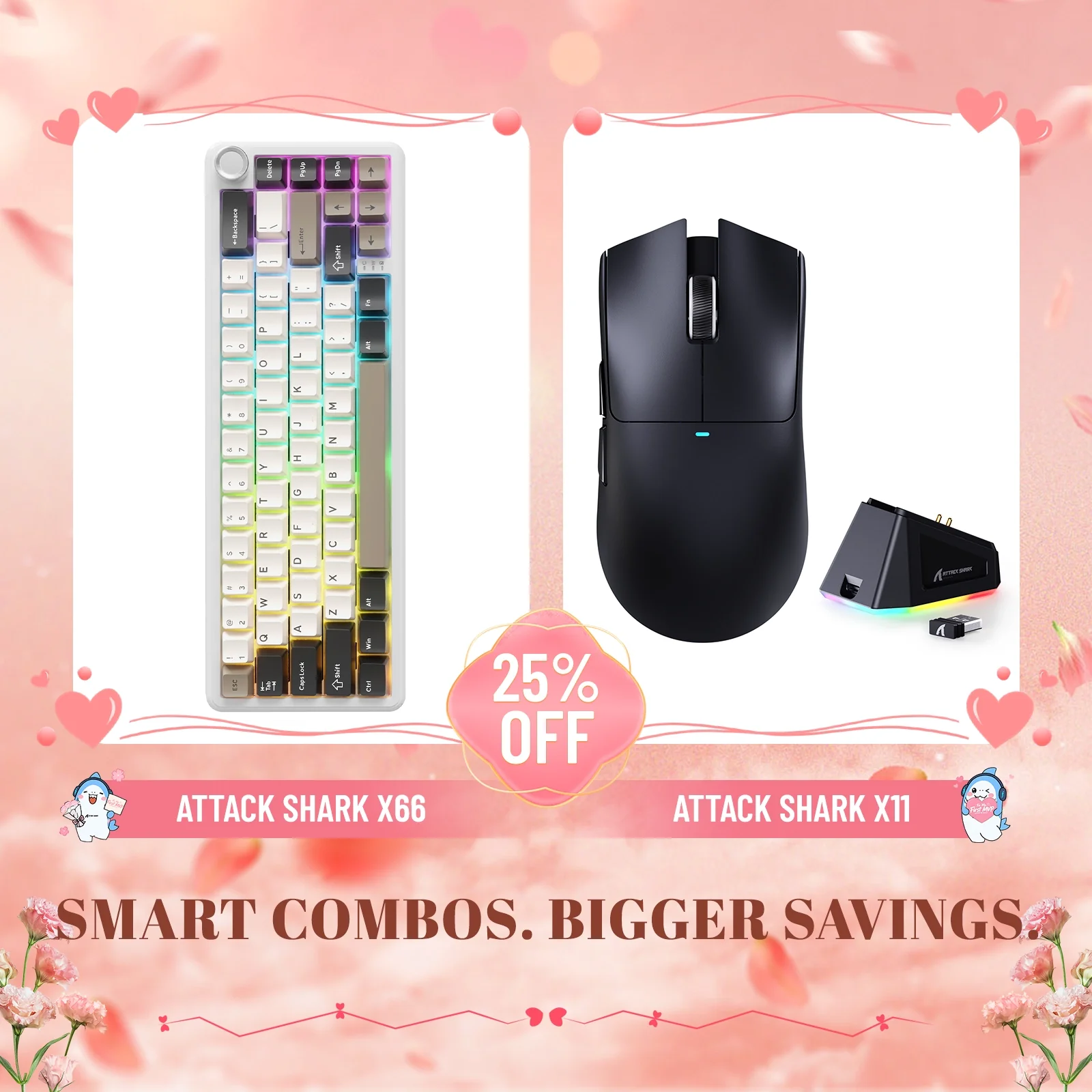 ATTACK SHARK X66 Wireless Mechanical Keyboard + X11 Wireless Gaming Mouse Bundle