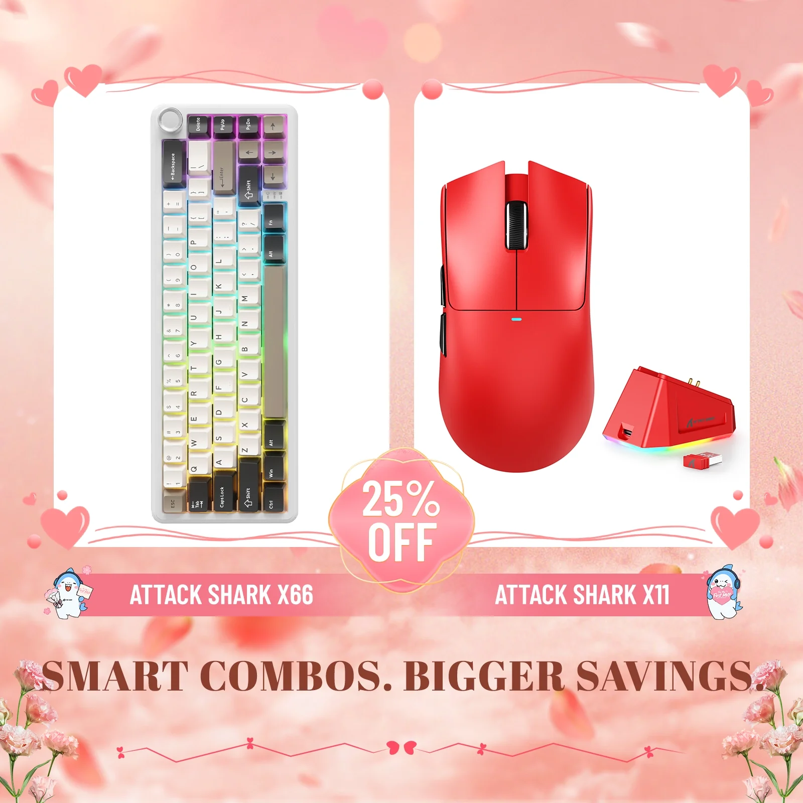ATTACK SHARK X66 Wireless Mechanical Keyboard + X11 Wireless Gaming Mouse Bundle - Image 2