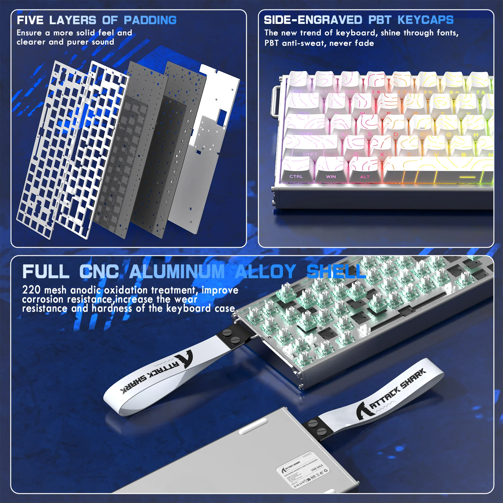 ATTACK SHARK X68MAX HE Rapid Trigger CNC Aluminum Keyboard Magnetic Switch with C01Ultra RGB Coiled Cable - Image 18