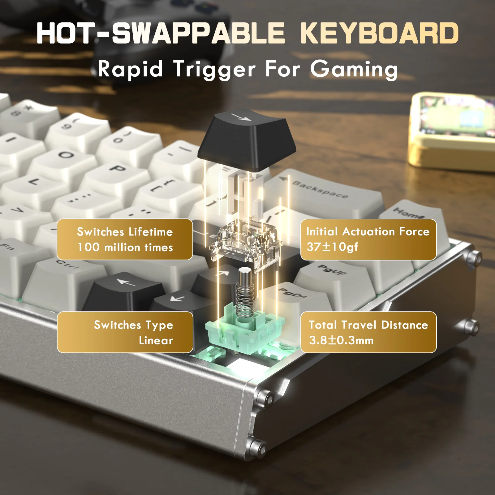 ATTACK SHARK X68MAX HE Rapid Trigger CNC Aluminum Keyboard Magnetic Switch with C01Ultra RGB Coiled Cable - Image 6