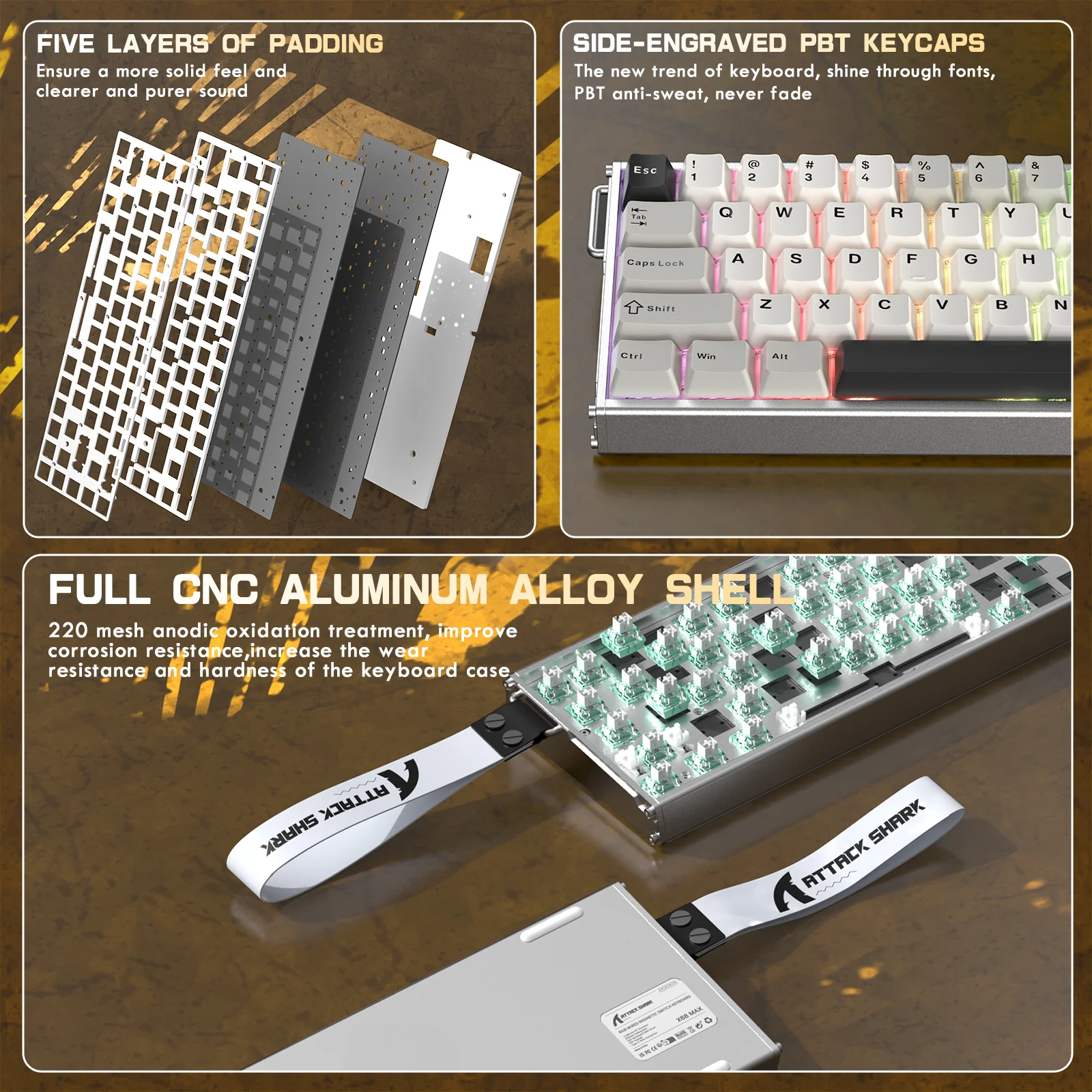 ATTACK SHARK X68MAX HE Rapid Trigger CNC Aluminum Keyboard Magnetic Switch with C01Ultra RGB Coiled Cable - Image 9