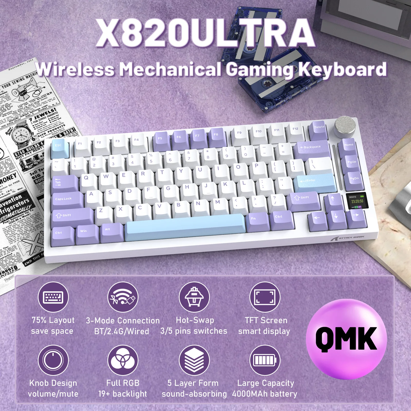 ATTACK SHARK X820ULTRA Mechanical Keyboard with C01ULTRA Coiled Cable - Image 23