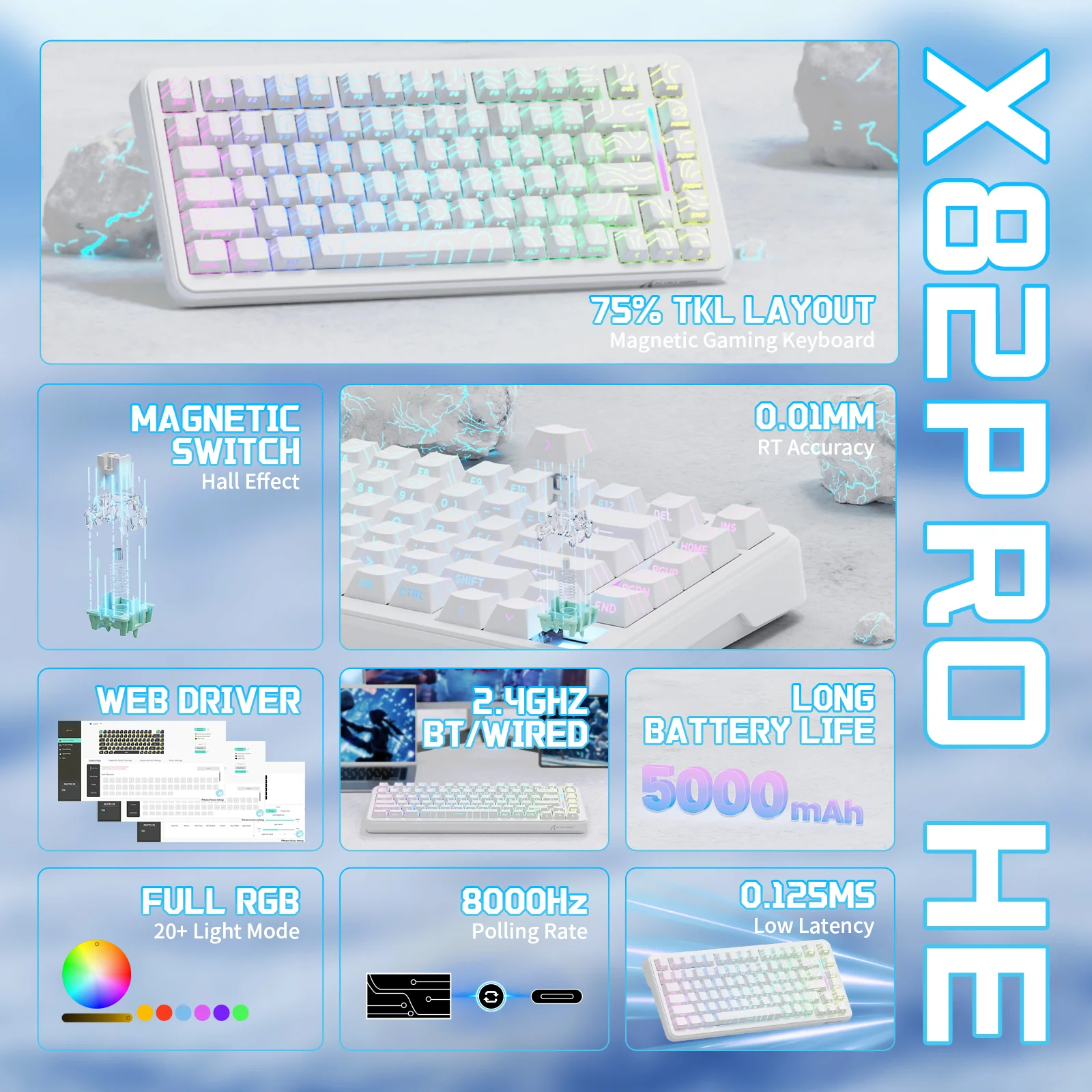 ATTACK SHARK X82PRO HE Wireless Rapid Trigger Gaming Keyboard Magnetic Switch - Image 18