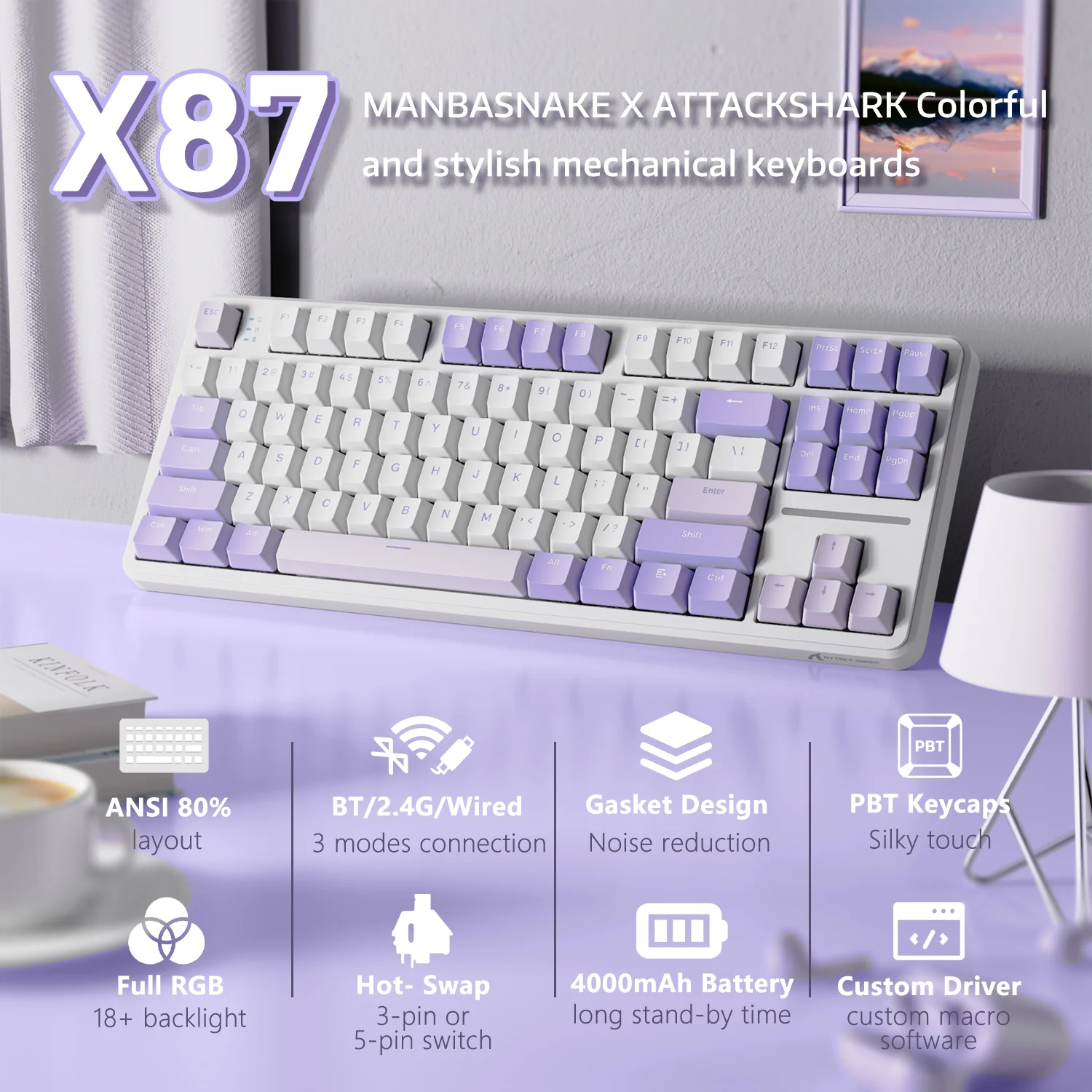 ATTACK SHARK X87 Tri-mode Gasket Mechanical Keyboard - Image 30