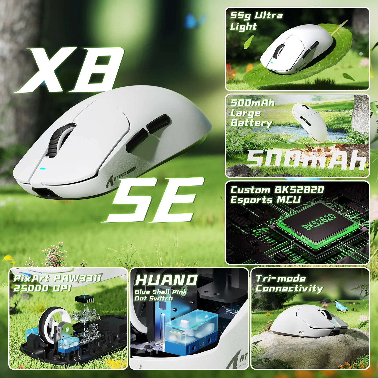 ATTACK SHARK X8 Series Tri-mode  Lightweight Wireless Gaming Mouse - Image 18