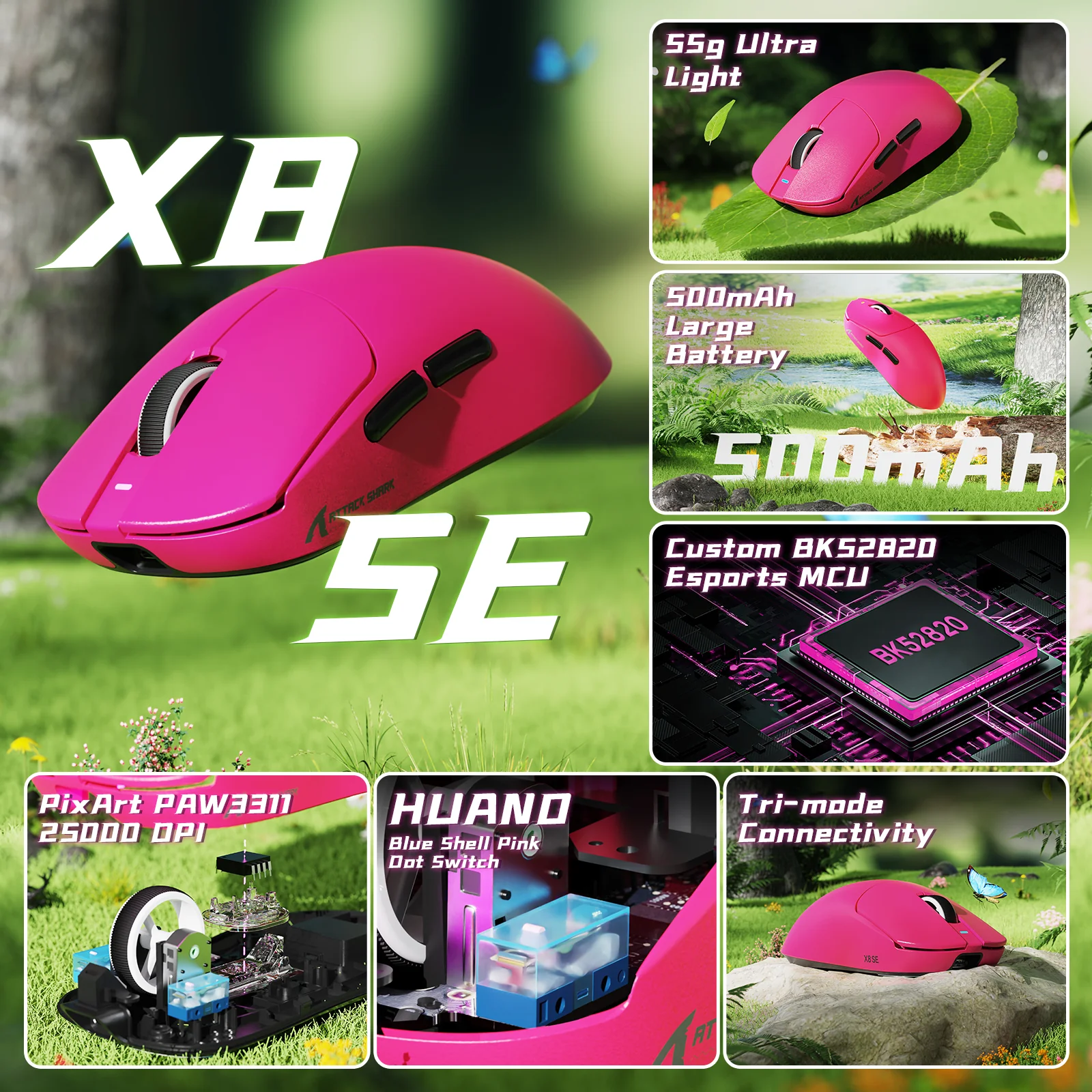ATTACK SHARK X8 Series Tri-mode  Lightweight Wireless Gaming Mouse - Image 19