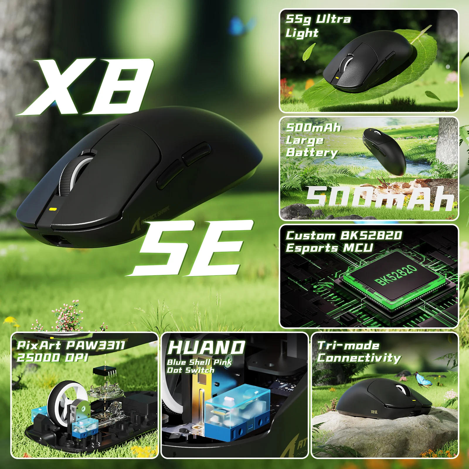 ATTACK SHARK X8 Series Tri-mode  Lightweight Wireless Gaming Mouse - Image 20