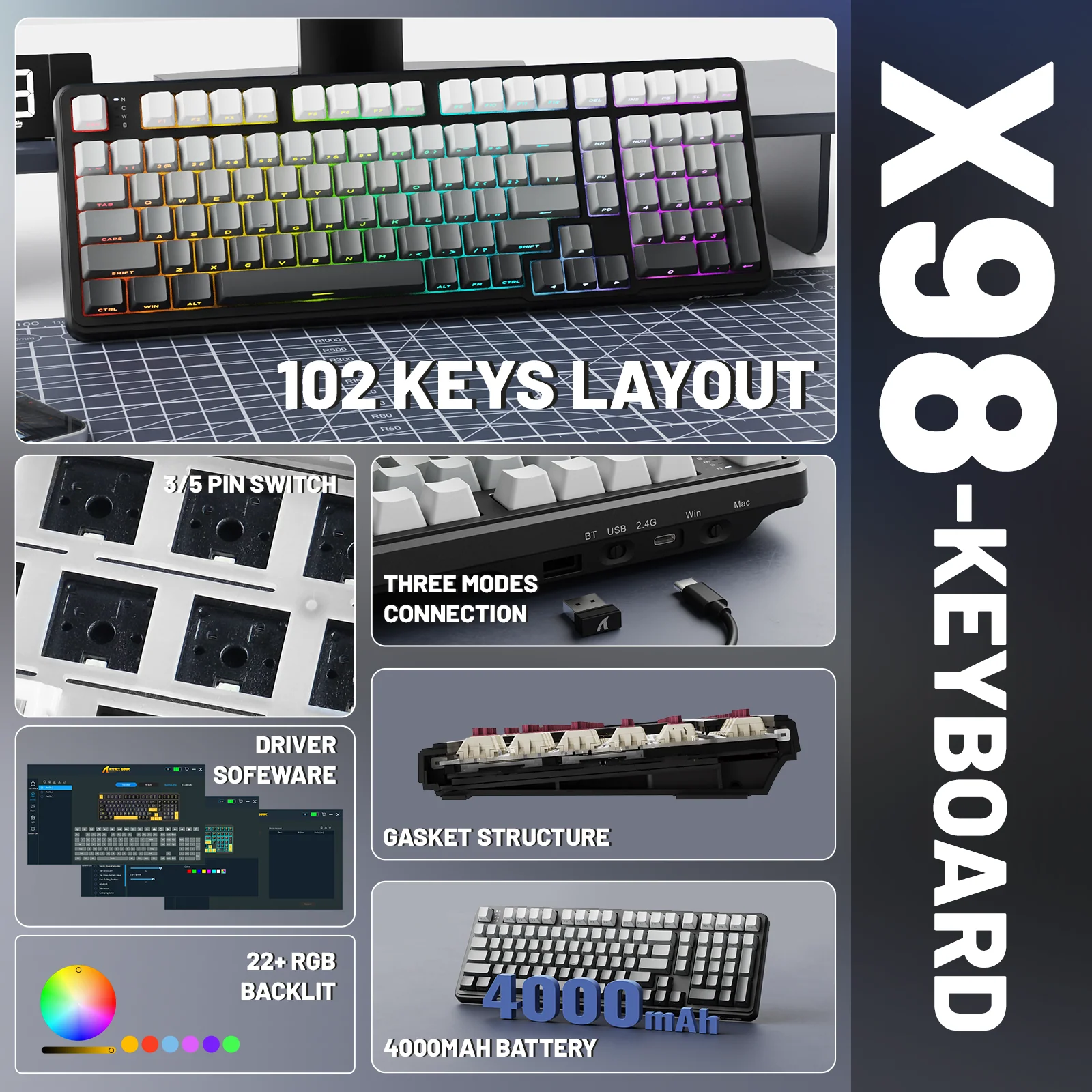 ATTACK SHARK X98 Full-size Wireless Mechanical Keyboard - Image 20