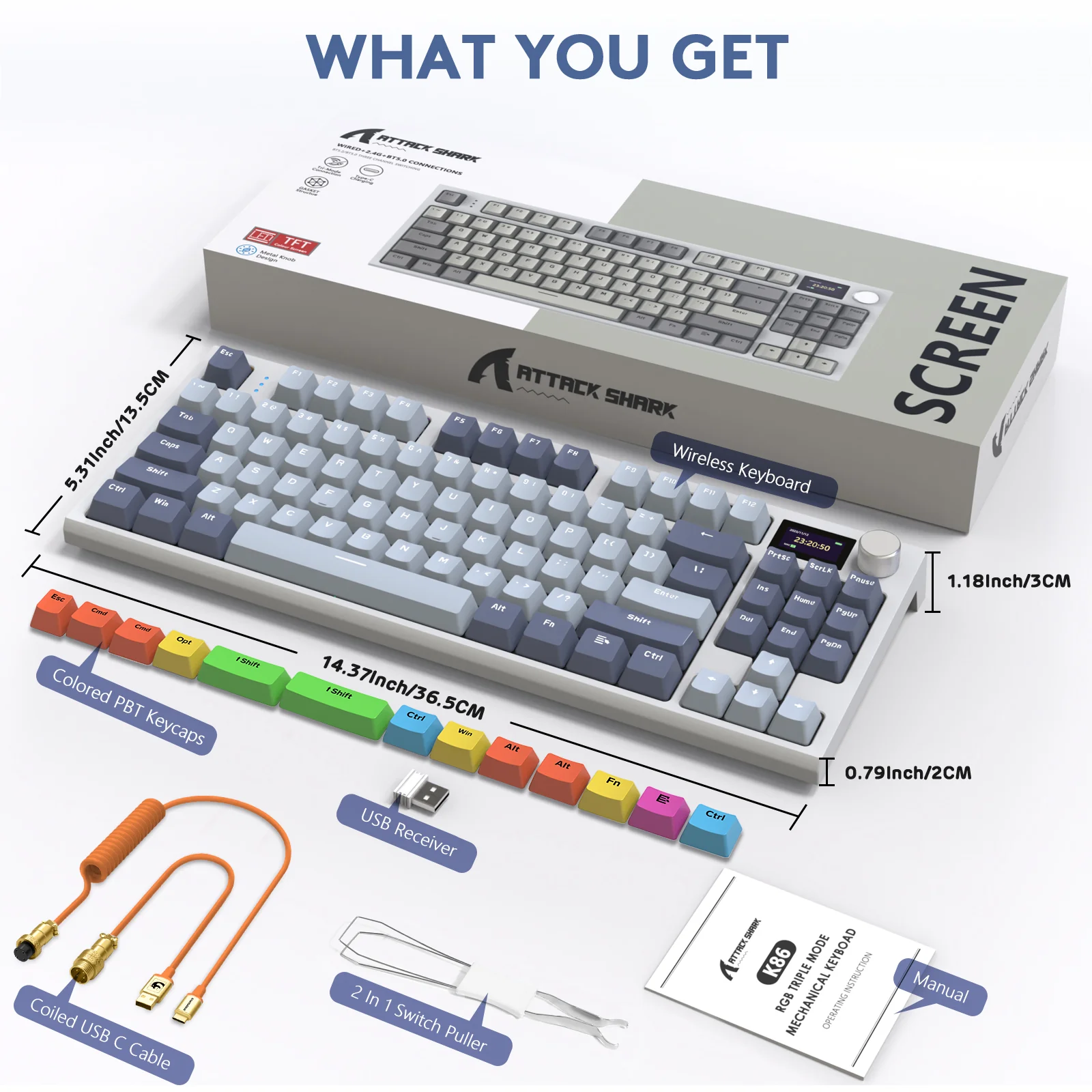 ATTACK SHARK K86 Wireless Mechanical Keyboard with Coiled Cable - Image 43