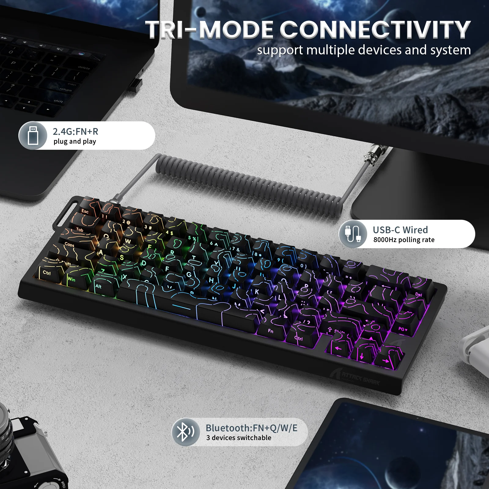 ATTACK SHARK X68PRO HE Wireless Rapid Trigger Keyboard With Coiled Cable - Image 22
