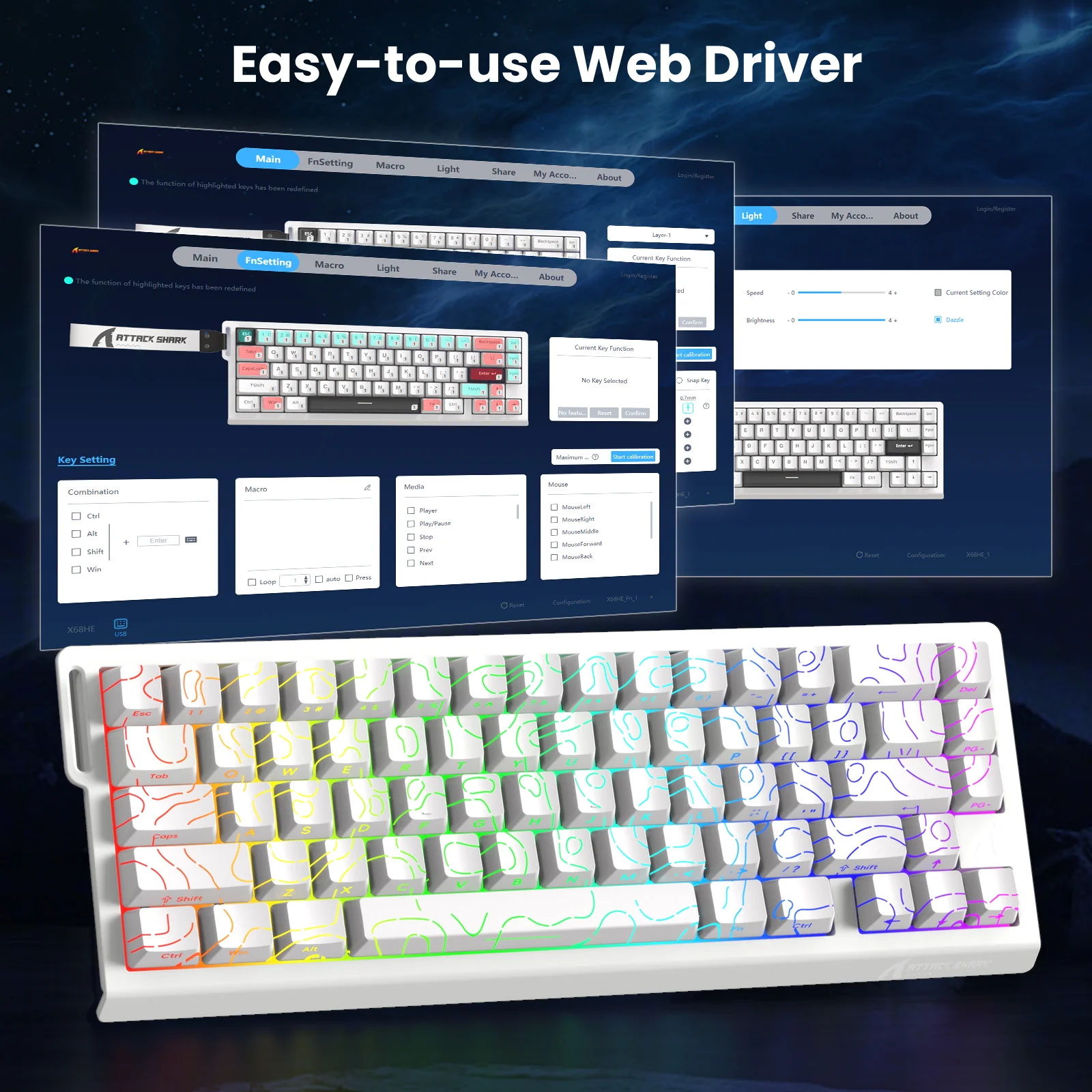 ATTACK SHARK X68 HE Rapid Trigger Keyboard Magnetic Switch with C01PRO Coiled Cable - Image 17