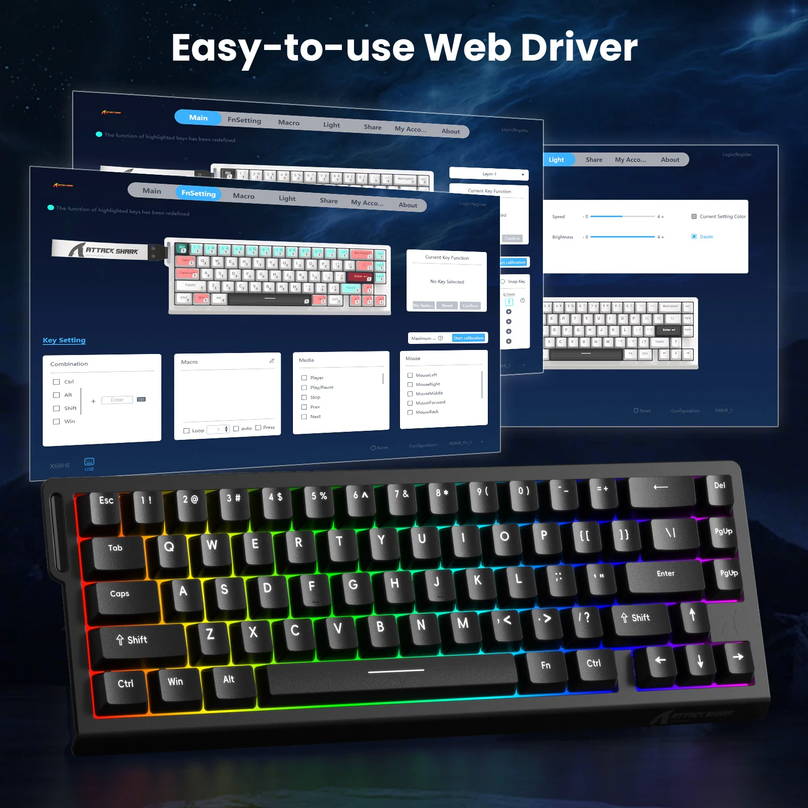 ATTACK SHARK X68 HE Rapid Trigger Keyboard Magnetic Switch with C01PRO Coiled Cable - Image 35