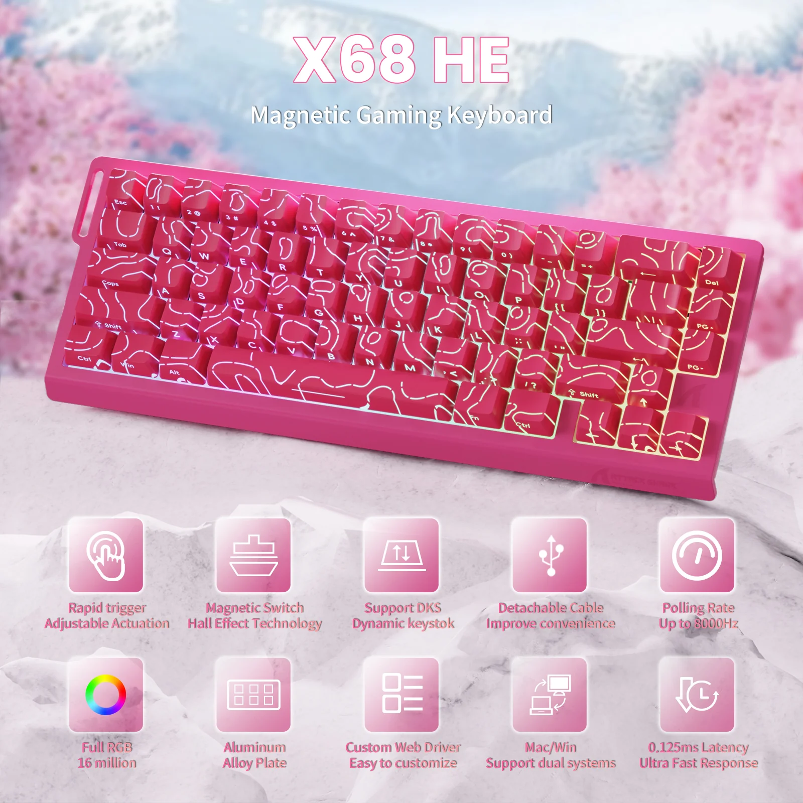 ATTACK SHARK X68 HE Rapid Trigger Keyboard Magnetic Switch with C01PRO Coiled Cable - Image 37